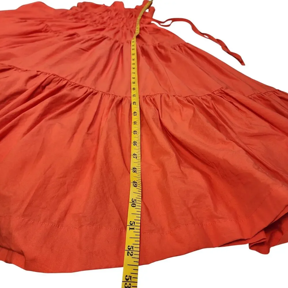 Eudon Choi Womens Midi Ruched Tiered Dress Size 12 Orange Tiered Smocked Peasant